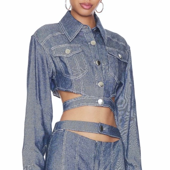 h:ours “Altagracia” Crop Denim Chambray Jacket Blue Grey Size S Hours Revolve - Picture 1 of 7
